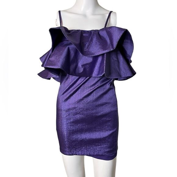 Zara X Headstock Metallic Frilly Mini Dress Purple Size XS - Picture 1 of 5